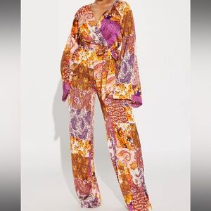 Plus Size Satin Paisley Jumpsuit